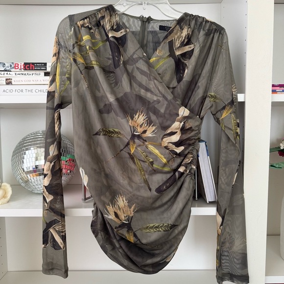 ALLSAINTS Hanako Floral Mesh Top Olive Green - Picture 6 of 11